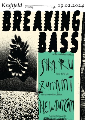 Breaking Bass, SHA RU (New York, US), ZUNAMI (Reclaim the Bass, Winterthur), NEWDOTCOM (Comfortnoise, Zürich)